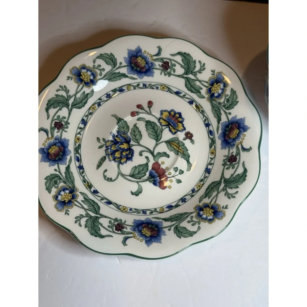 Nikko Oriental Garden Tea Cup & Saucer Set Floral White Blue #9875 Made in Japan